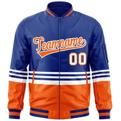 Royal Orange-White Color Block Full-Zip Varsity Letterman Bomber Jacket 3