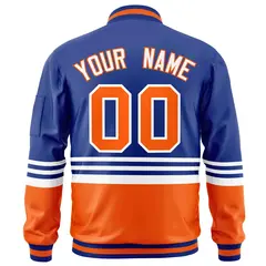 Royal Orange-White Color Block Full-Zip Varsity Letterman Bomber Jacket 4