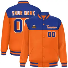 Royal Orange-White Color Block Lettermen Baseball Jacket