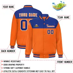 Royal Orange-White Color Block Lettermen Baseball Jacket 2