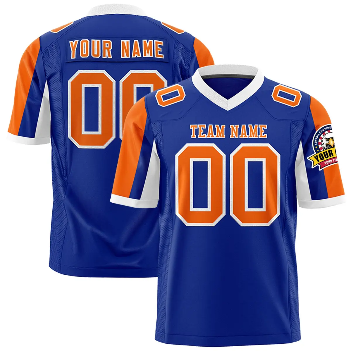 Royal Orange White Color Block Raglan Football Jersey