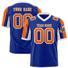Royal Orange White Color Block Raglan Football Jersey 1