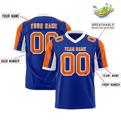 Royal Orange White Color Block Raglan Football Jersey 2