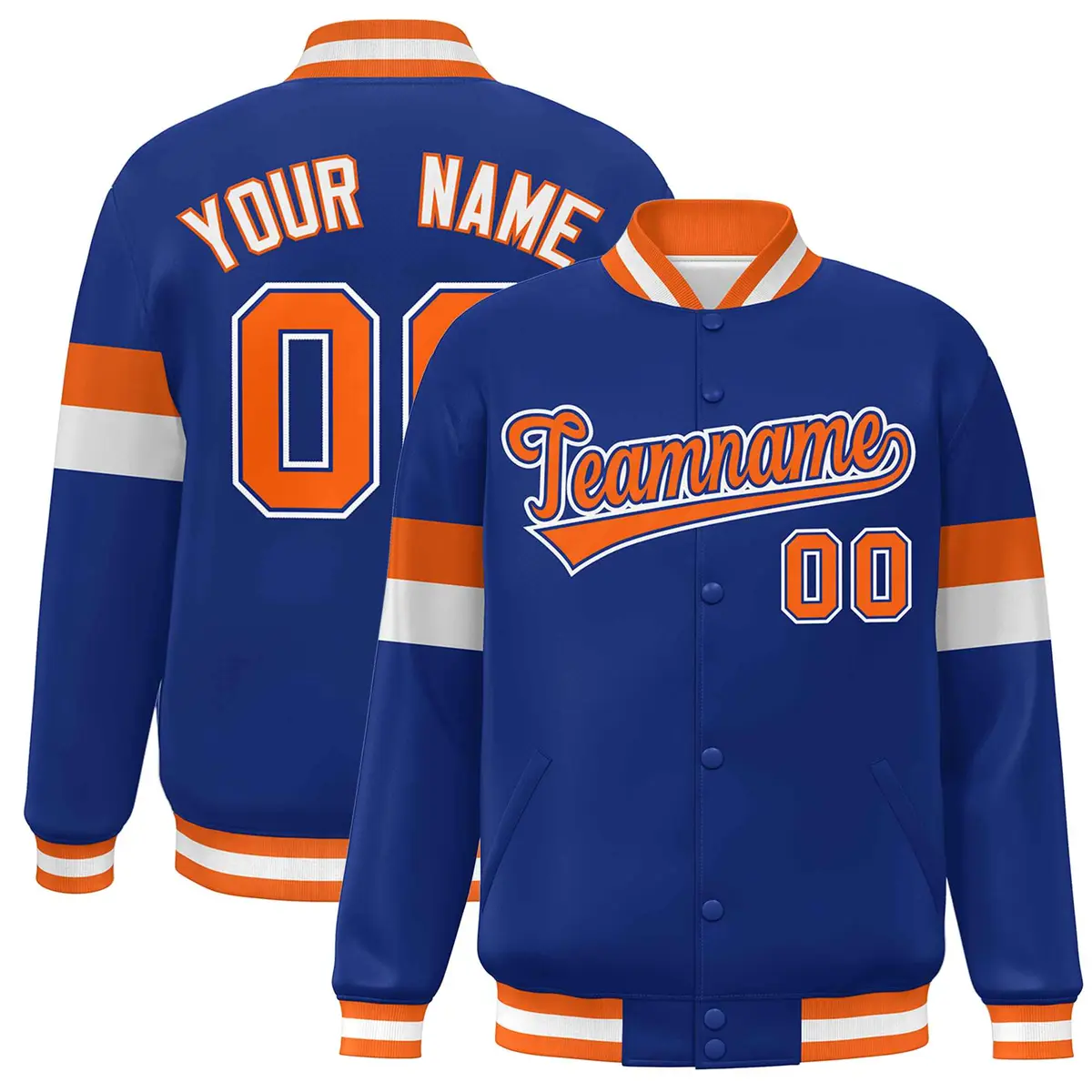 Royal Orange-White Color Block Varsity Baseball Jacket