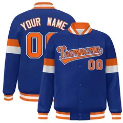 Royal Orange-White Color Block Varsity Baseball Jacket 1