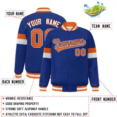 Royal Orange-White Color Block Varsity Baseball Jacket 2