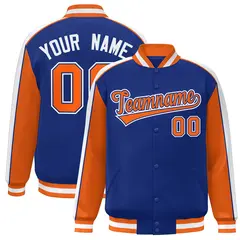 Royal Orange-White Color Block Varsity Baseball Jacket