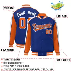 Royal Orange-White Color Block Varsity Baseball Jacket 2