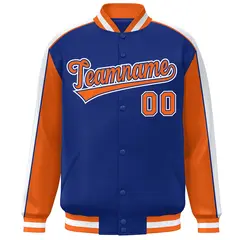 Royal Orange-White Color Block Varsity Baseball Jacket 3