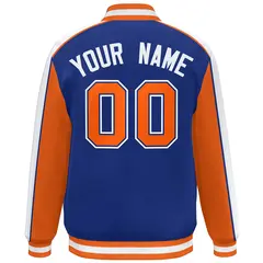 Royal Orange-White Color Block Varsity Baseball Jacket 4