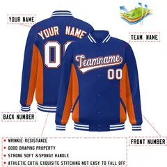 Royal Orange-White Color Block Varsity Letterman Baseball Jacket 2