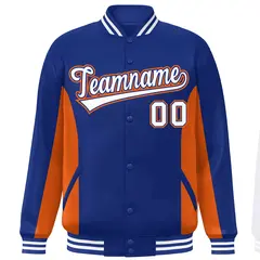 Royal Orange-White Color Block Varsity Letterman Baseball Jacket 3