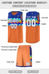 Royal Orange-White Colorful Basketball Jersey Sets 4