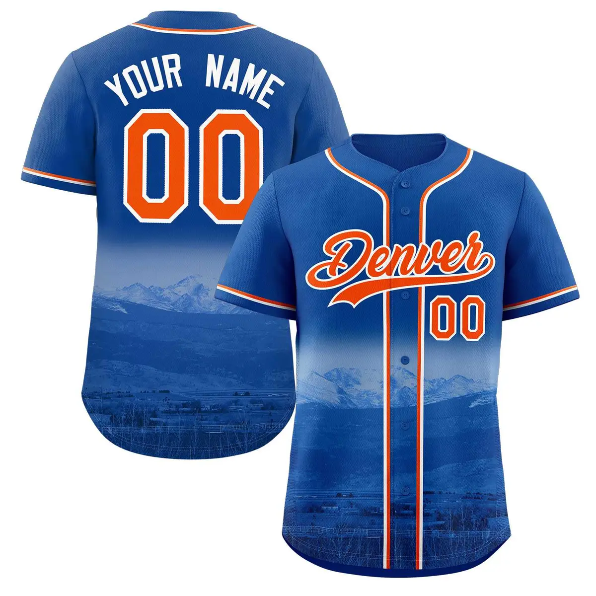 Royal Orange-White Denver City Skyline Baseball Jersey