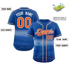 Royal Orange-White Denver City Skyline Baseball Jersey 2