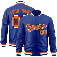Royal Orange-White Full-Zip Letterman Varsity Bomber Jacket