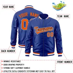 Royal Orange-White Full-Zip Letterman Varsity Bomber Jacket 2