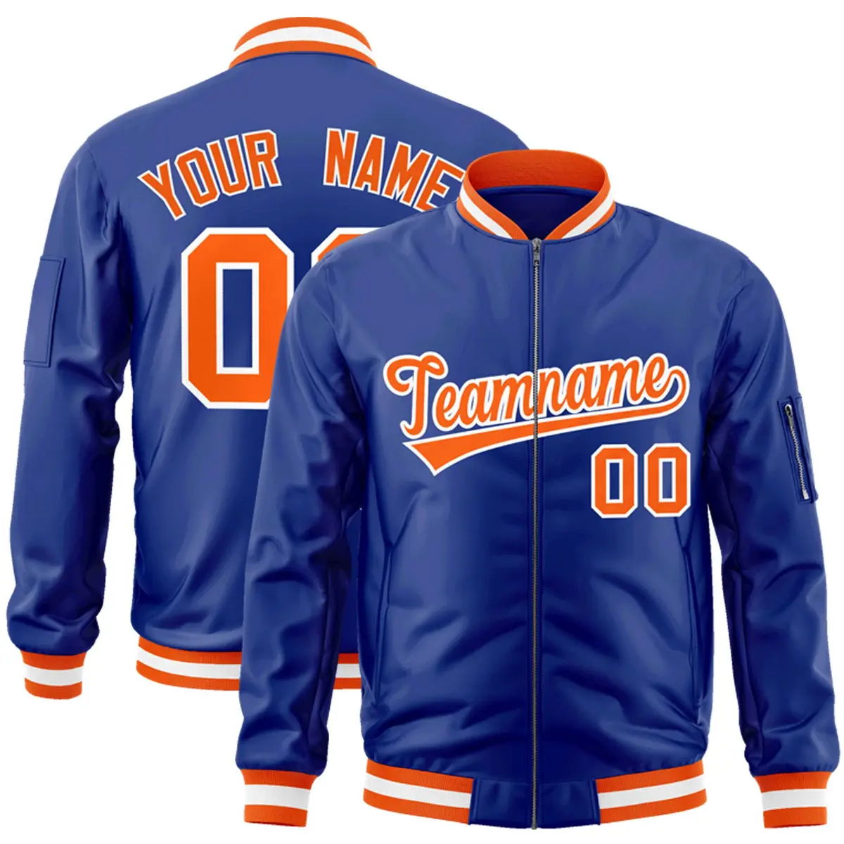 Royal Orange-White Full-Zip Letterman Varsity Bomber Jacket