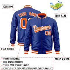 Royal Orange-White Full-Zip Letterman Varsity Bomber Jacket 2