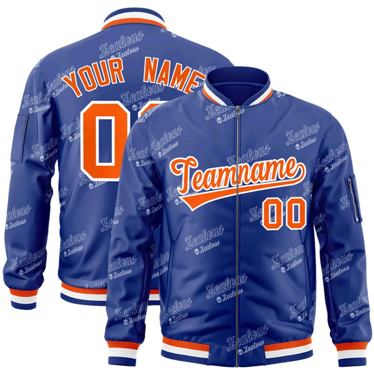Royal Orange-White Full-Zip Varsity Letter Bomber Jacket