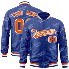Royal Orange-White Full-Zip Varsity Letter Bomber Jacket