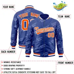 Royal Orange-White Full-Zip Varsity Letter Bomber Jacket 2