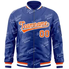 Royal Orange-White Full-Zip Varsity Letter Bomber Jacket 3