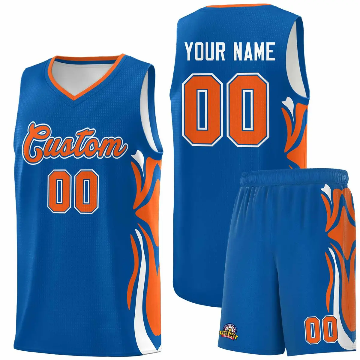 Royal Orange-White Graffiti Side Curve Basketball Jersey Sets