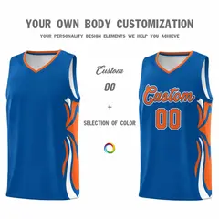 Royal Orange-White Graffiti Side Curve Basketball Jersey Sets 3