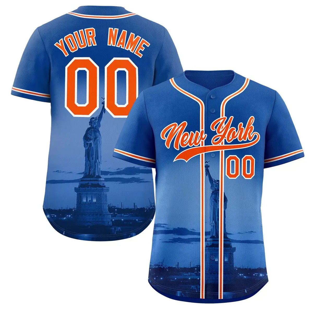 Royal Orange White New York City Skyline Baseball Jersey