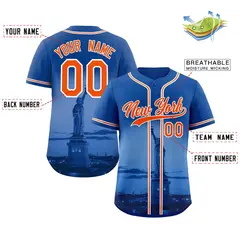 Royal Orange White New York City Skyline Baseball Jersey 2