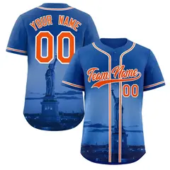 Royal Orange White New York City Skyline Baseball Jersey 1