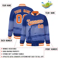 Royal Orange White New York City Skyline Varsity Full-Snap Jacket 2