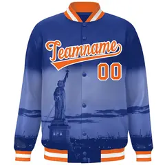 Royal Orange White New York City Skyline Varsity Full-Snap Jacket 3