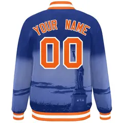 Royal Orange White New York City Skyline Varsity Full-Snap Jacket 4