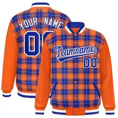 Royal Orange-White Plaid Varsity Full-Snap Letterman Baseball Jacket