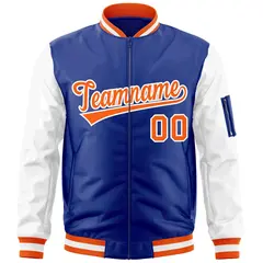 Royal Orange-White Raglan Sleeves Full-Zip Letterman Bomber Jacket 3