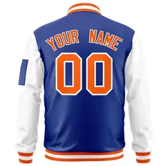 Royal Orange-White Raglan Sleeves Full-Zip Letterman Bomber Jacket 4