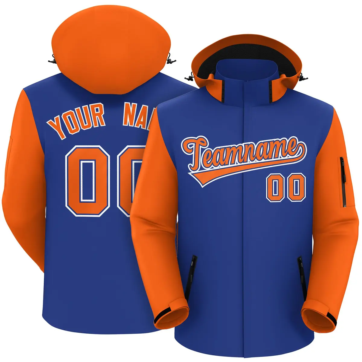 Royal Orange-White Raglan Sleeves Waterproof Jacket