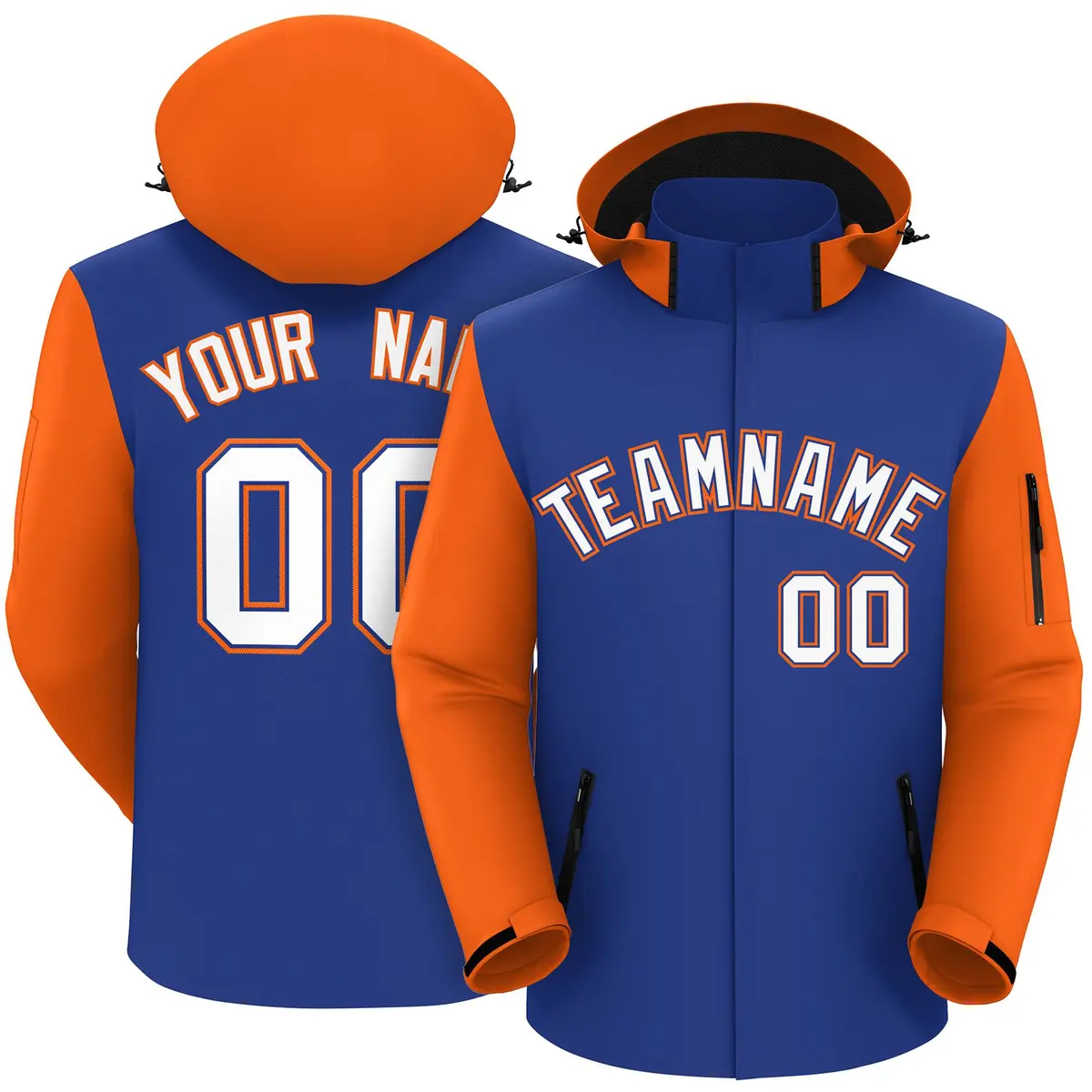 Royal Orange-White Raglan Sleeves Waterproof Jacket