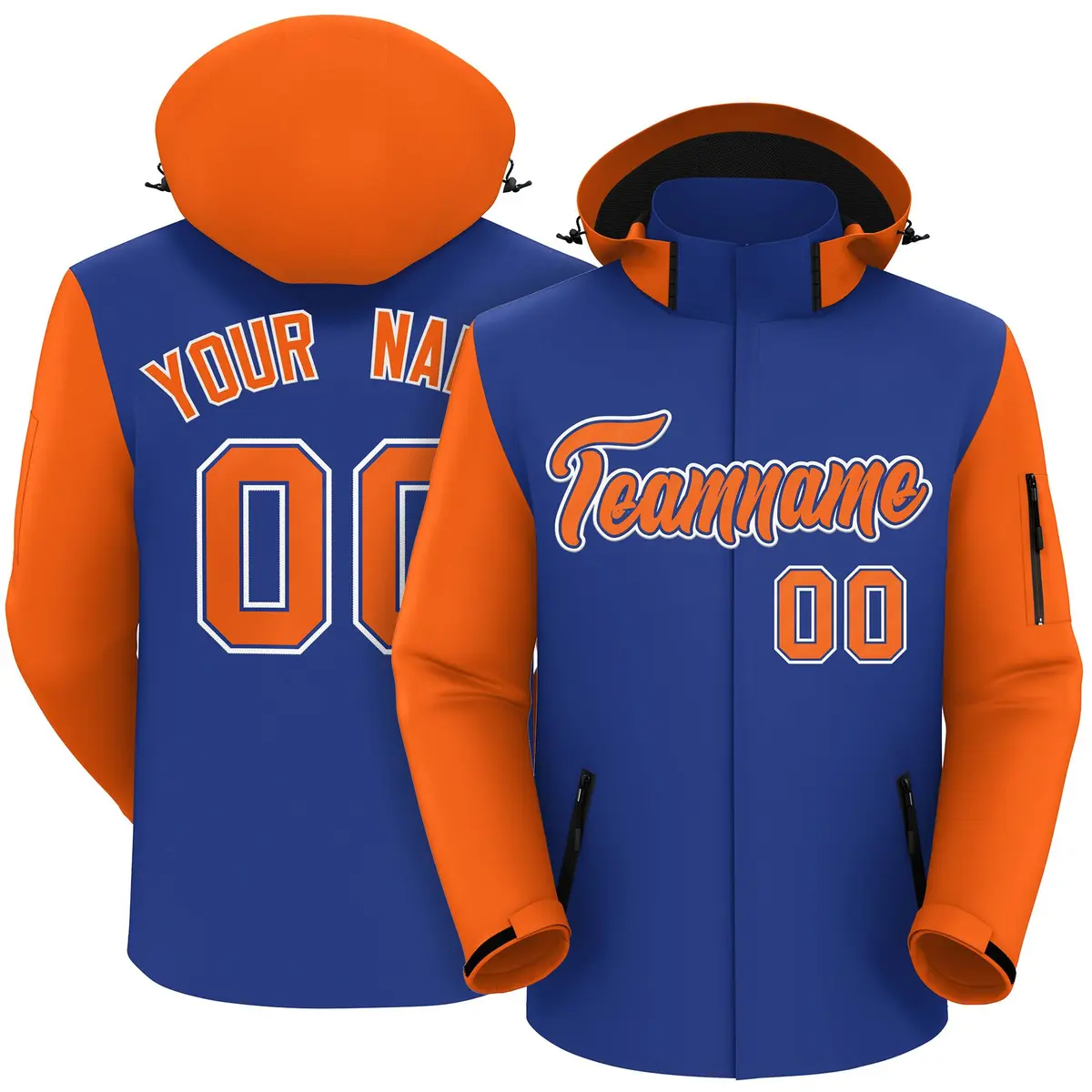 Royal Orange-White Raglan Sleeves Waterproof Jacket