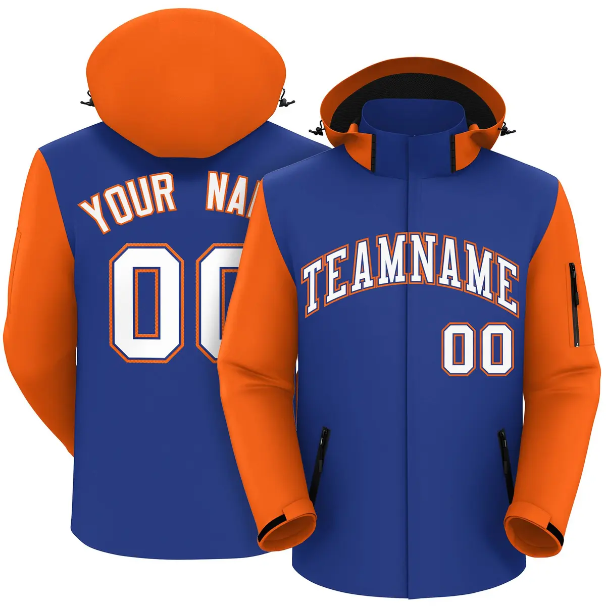 Royal Orange-White Raglan Sleeves Waterproof Jacket