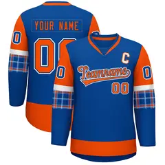 Royal Orange-White Raglan V-Neck Hockey Jersey