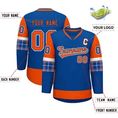 Royal Orange-White Raglan V-Neck Hockey Jersey 2