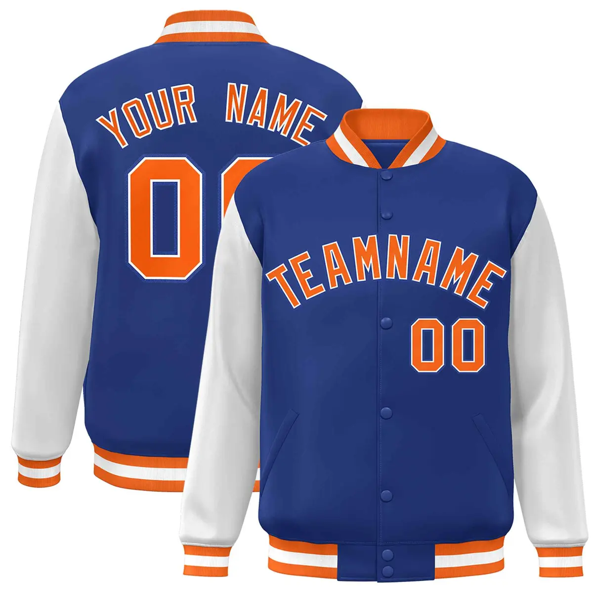 Royal Orange-White Raglan Varsity Full-Snap Letterman Jacket