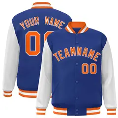 Royal Orange-White Raglan Varsity Full-Snap Letterman Jacket 1
