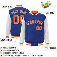 Royal Orange-White Raglan Varsity Full-Snap Letterman Jacket 2