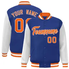 Royal Orange-White Raglan Varsity Full-Snap Letterman Jacket 1