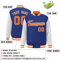 Royal Orange-White Raglan Varsity Full-Snap Letterman Jacket 2