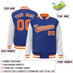 Royal Orange-White Raglan Varsity Full-Snap Letterman Jacket 2